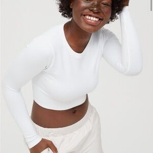 Aerie White Long Sleeve Crop Top